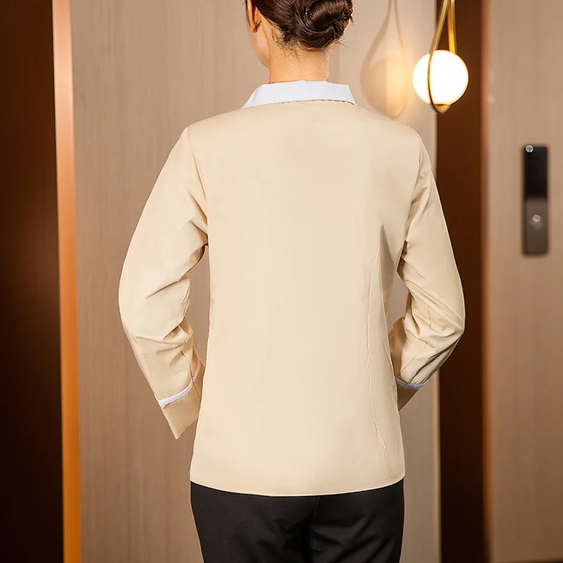 ชุดทํางานทําความสะอาดปกสําหรับผู้หญิง แขนยาว ชุดพนักงานบริการห้องพักในโรงแรม การทําความสะอาด การจัดการทรัพย์สิน การขาย