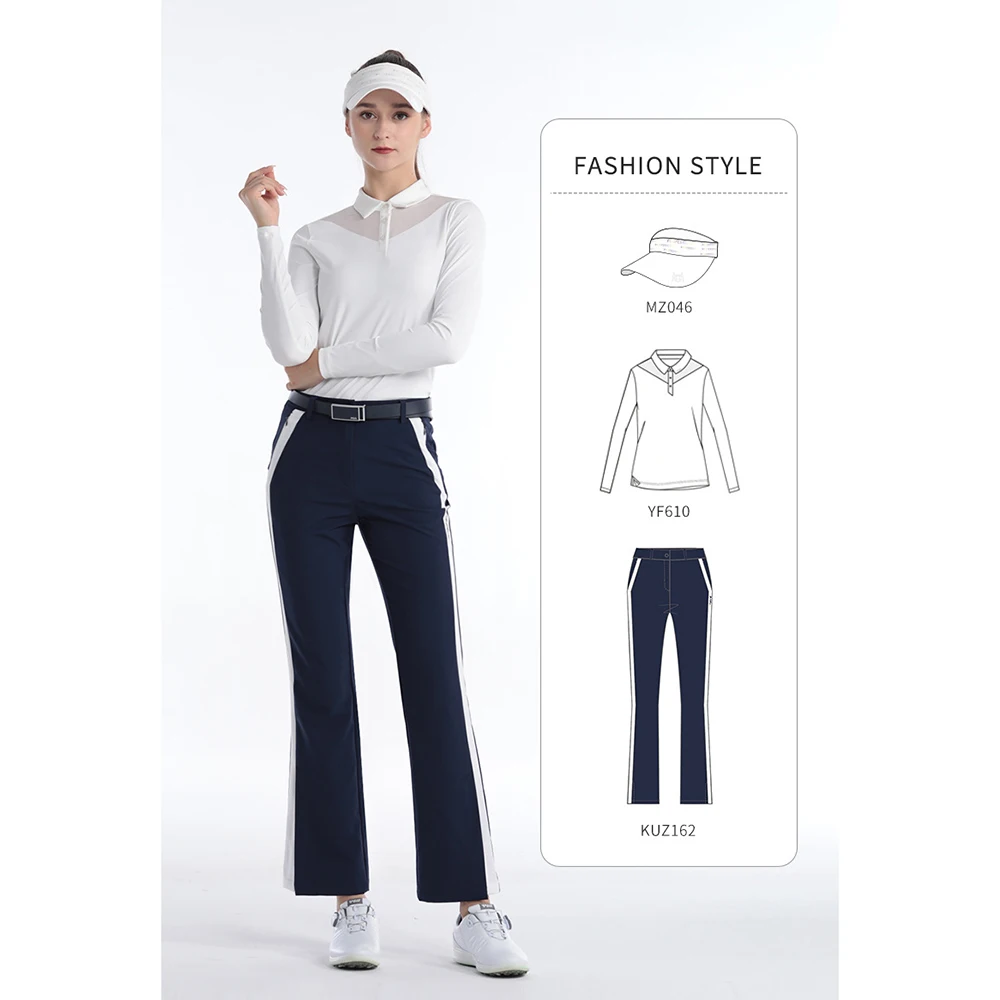 

PGM Women Summer Golf Pants Ankles Cropped Fit Slim Elastic Flared Trousers Zip Pocket Waterproof Lady Golf Clothing KUZ162