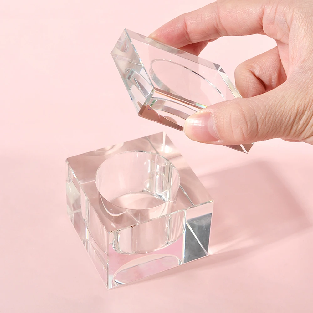 Crystal Glass Transparent Square Acrylic Powder Liquid Nail Cup Dappen Dish Lid Bowl Cup Holder nail supplies for professionals