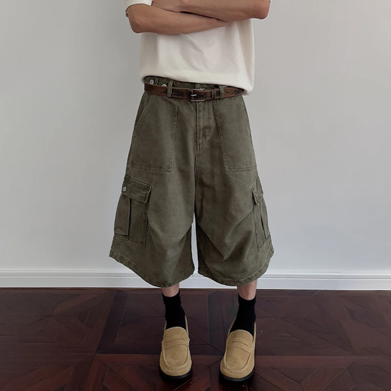 Luzhen bonito baggy multi bolsos decorar shorts de carga 2025 verão cor sólida homens na moda rua casual calças cortadas jy2078