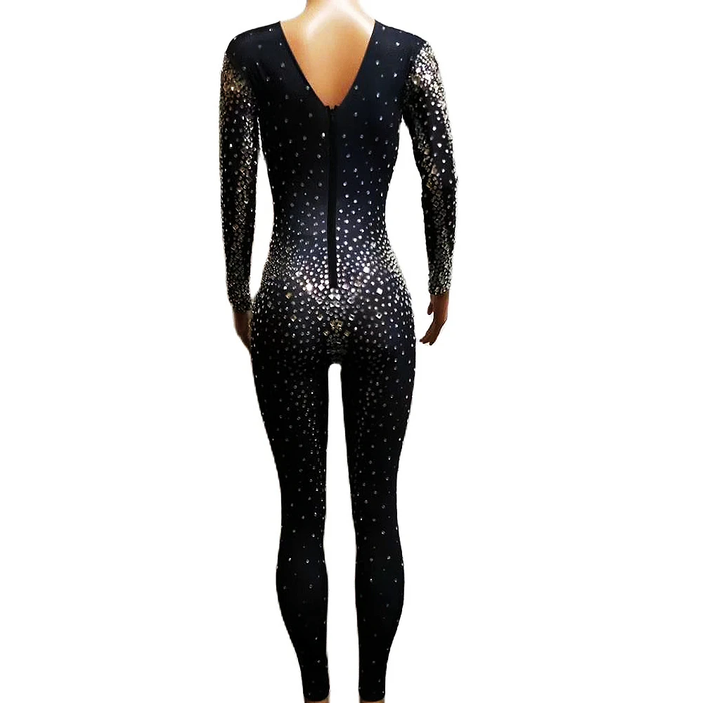 Women Shining Sparkly Crystal Rhinestones Jumpsuits Sexy Nightclub DJ Drag Queen Stage Singer Costumes