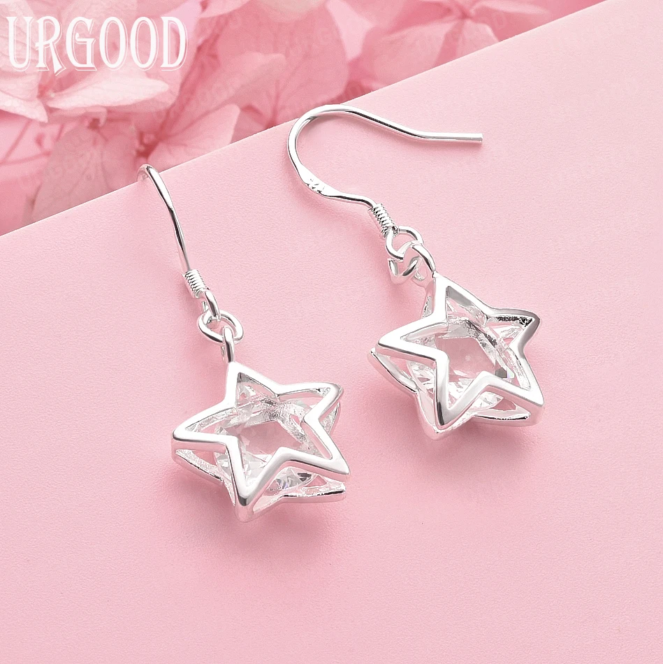925 Sterling Silver Five-Pointed Star Set With AAA Zircon Earrings Women Fashion Gift Party Engagement Wedding Charm Jewelry
