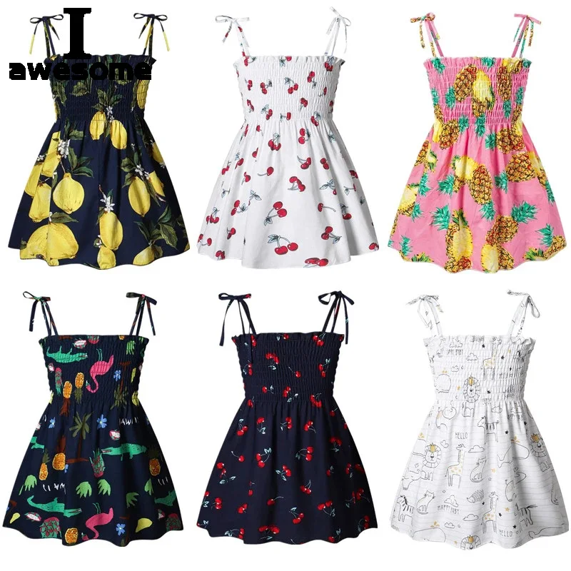 

1-6 Y Children Girls Sleeveless Flower Print Sundress Kids Casual Clothes Summer Princess Dress Baby girls Party Pageant Dresses