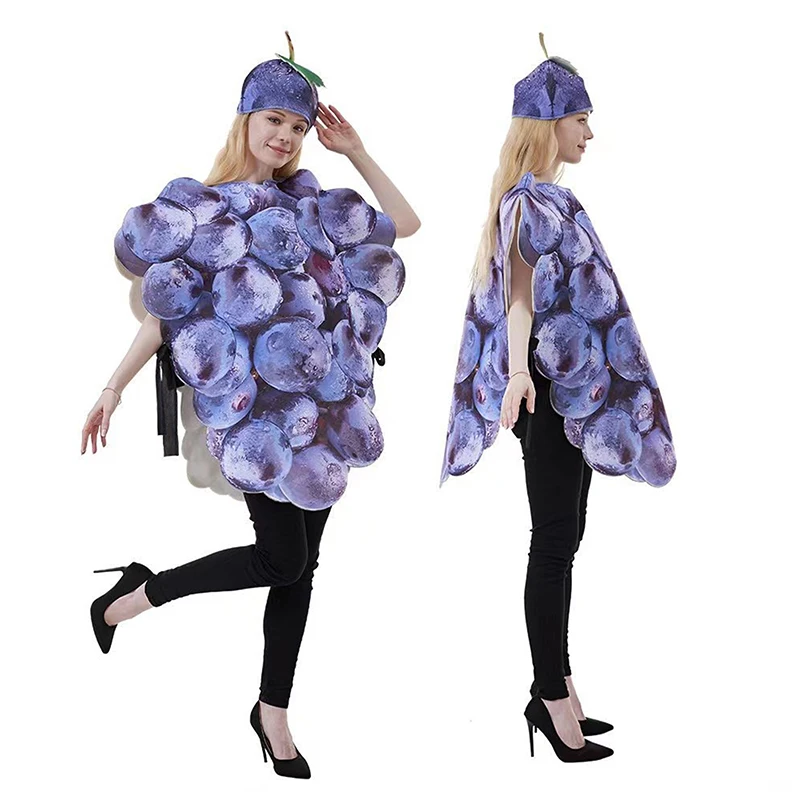 Grape Costume Sleeveless Vest with Hat Fruit Halloween Cosplay Costume for Women Men