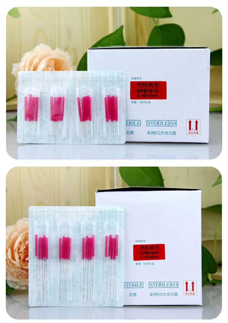 500 aiguilles d'acupuncture 5PB, manche en plastique, manche coloré pour la pratique, aiguille stérilisée, aiguille filiforme pour la beauté