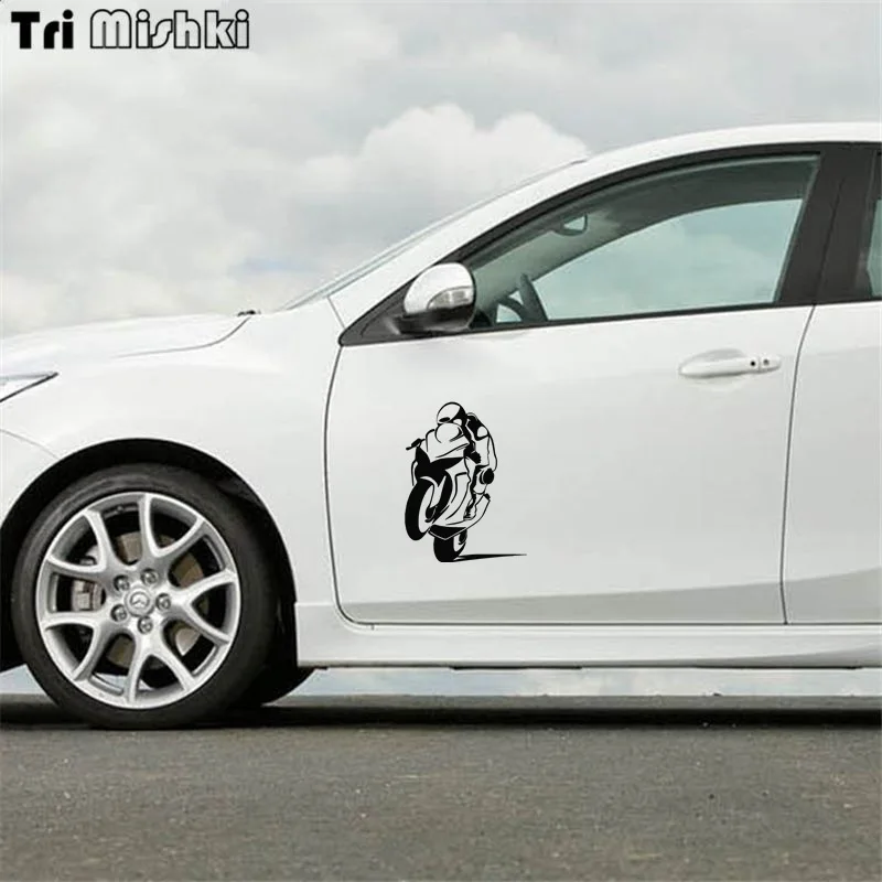 Tri Mishki HZX352# 19.6*15cm biker on board Car Sticker Vinyl Decals Reflective Sticker on Car Motorcycle Truck Bumper