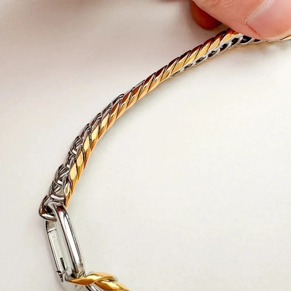 2024 New Design Jewelry Waterproof 18k Gold Plated Stainless Steel Two Tone Cuban Chains Choker Zircon Charm Necklace for Women