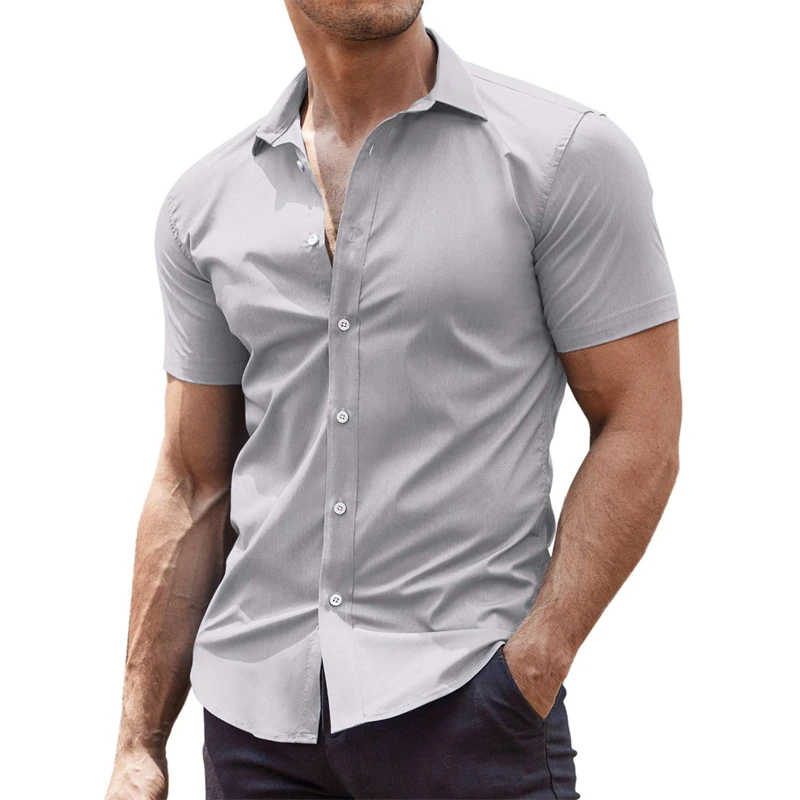 Men's shirt lapel summer short-sleeved new style for work, daily casual, breathable, comfortable, simple and fashionable