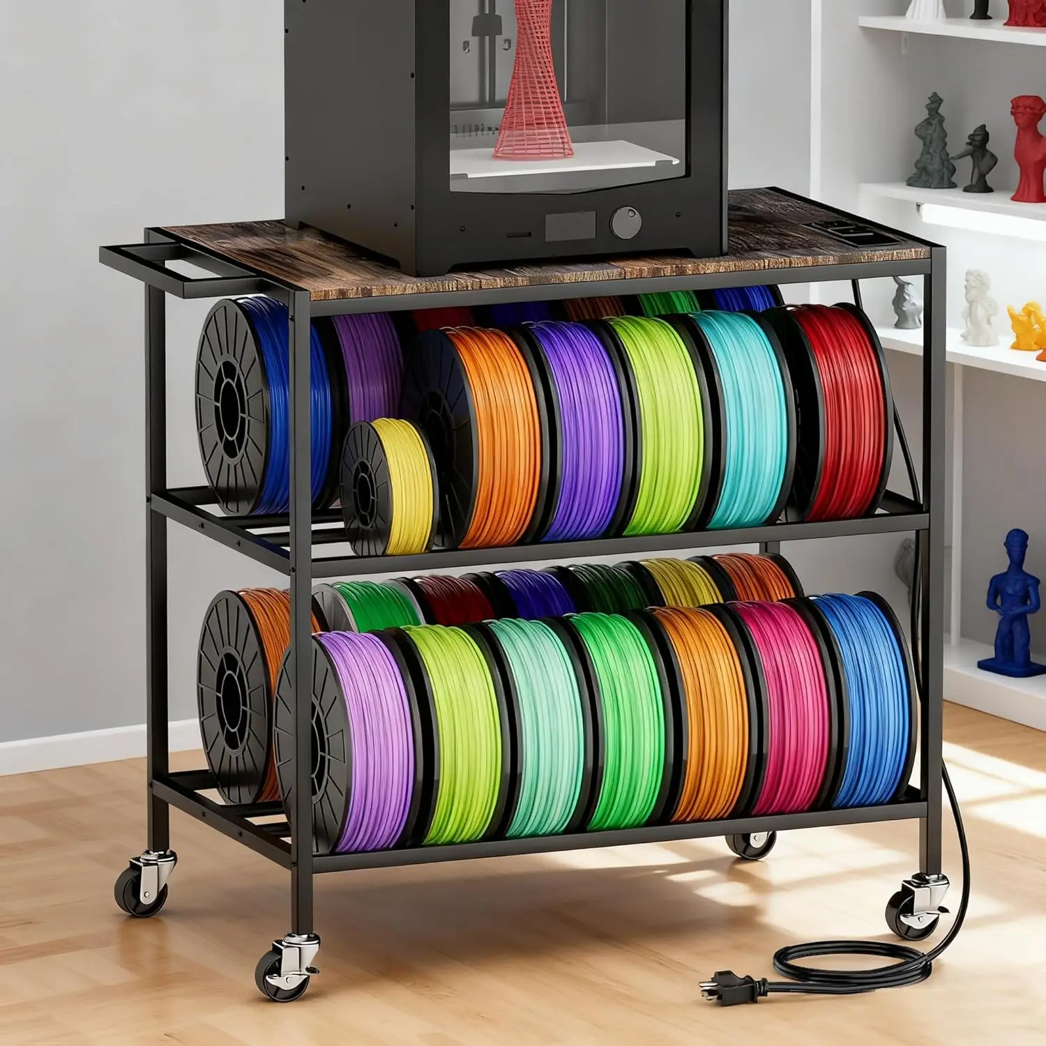 

Compact 3D Printer Stand with Filament Storage, Heavy Duty Cart for Workshops and Offices