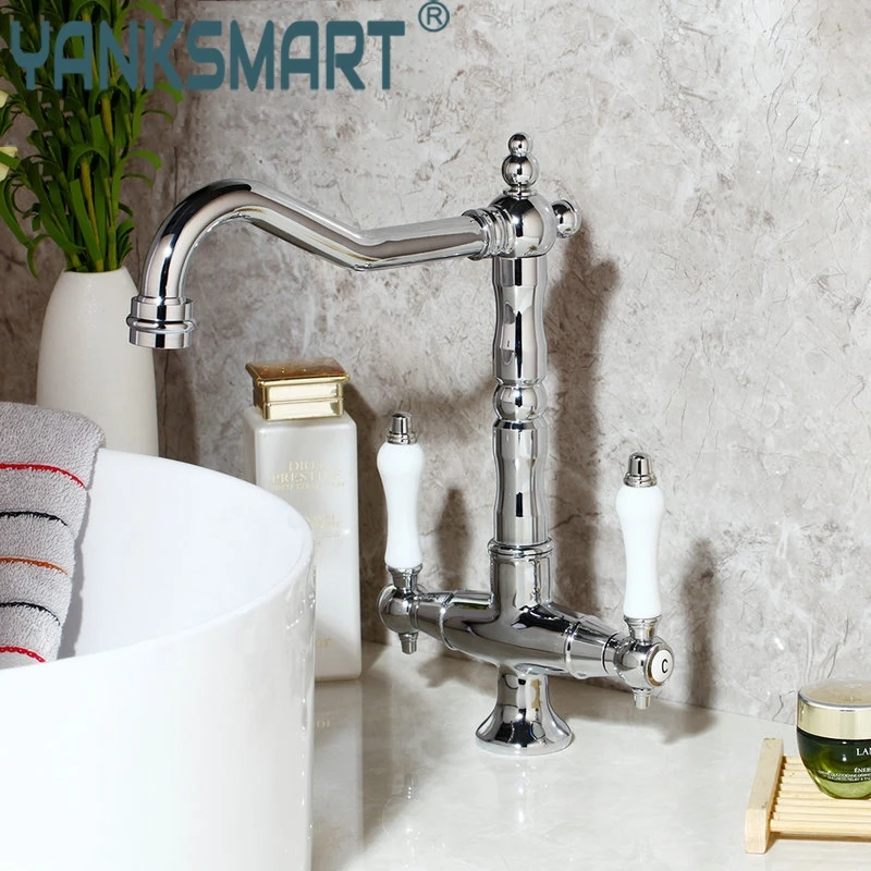 

YANKSMART Bathroom Basin Sink Faucet Brass Chrome Flow Candlestick Novel Design Single Hole Deck Mount Cold & Hot Water Tap