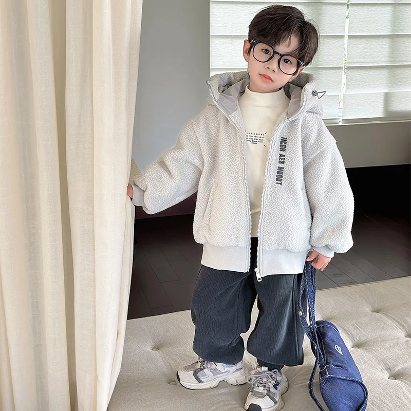 

Coat Winter Boys Children Thickened Warm-keeping Autumn Fashionable Sweater Solid Casual Loose Korean Soft Comfortable