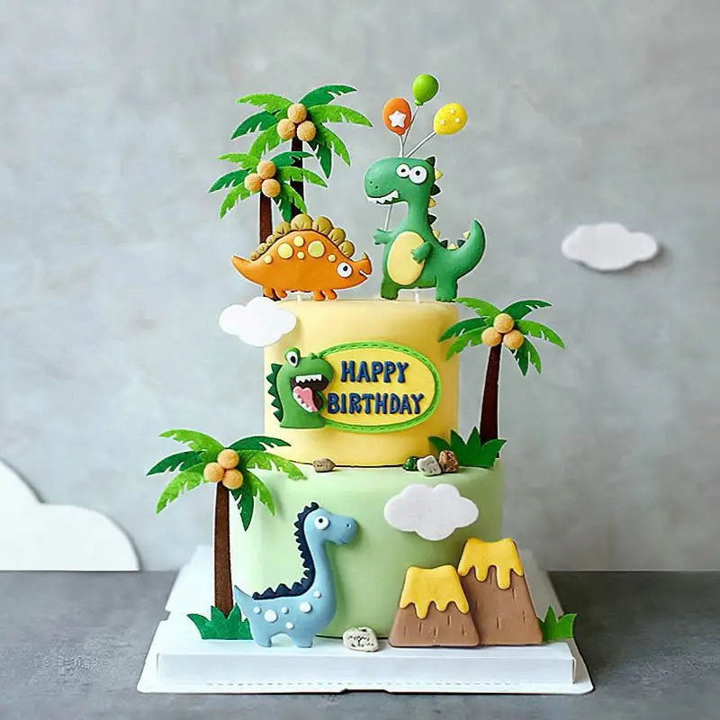 Cartoon Dinosaur Birthday Cake Topper Volcano Jungle Roar Dinosaur Theme Party Decorations Kids Baby Shower Gift Cake Decorating