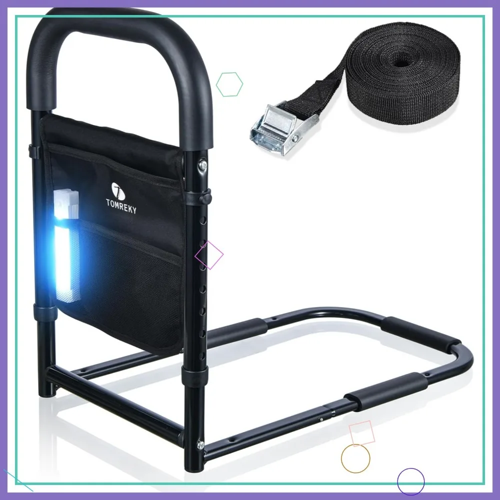 

Adjustable Bed Rail with Motion Light & Storage Pockets, Supports Up to 300lbs for Elderly Safety