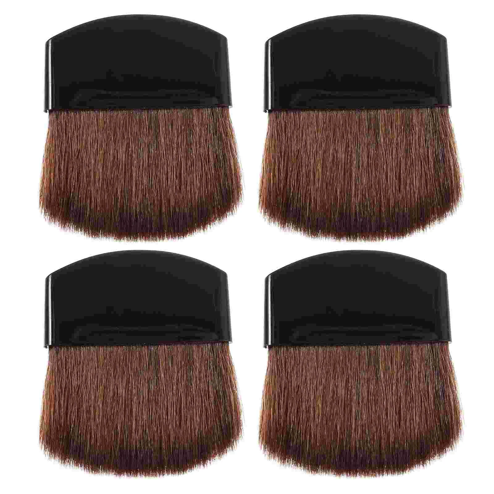 4 Pcs Brush Semi-circular Square Flake Flat Powder Blush Mini Makeup 4pcs (black Handle Brown Hair) Miss Face Sunscreen Horse