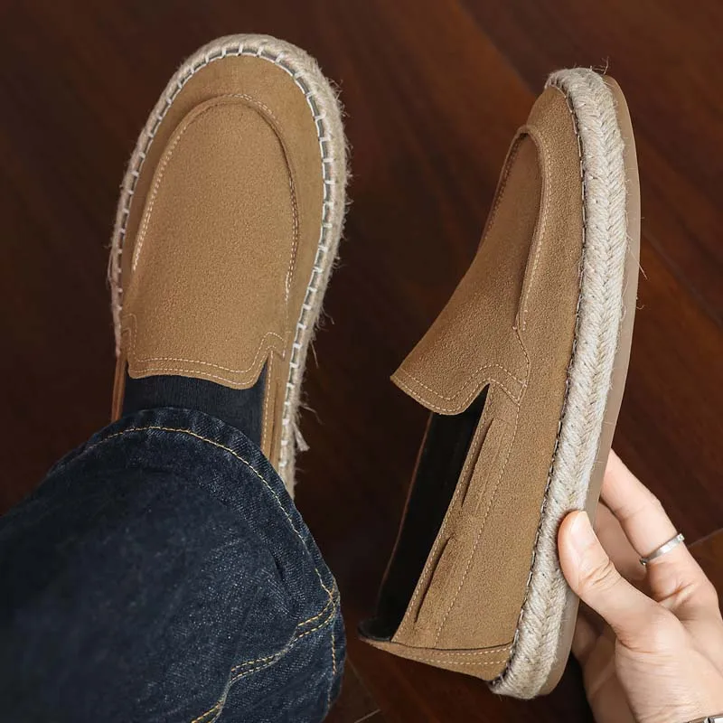 

Mens Casual Vintage Loafers Flat Hemp Bottom Fishermen Shoes Holiday Beach Sailing Bohemian Summer Size 39-44 Driving Soft Shoes