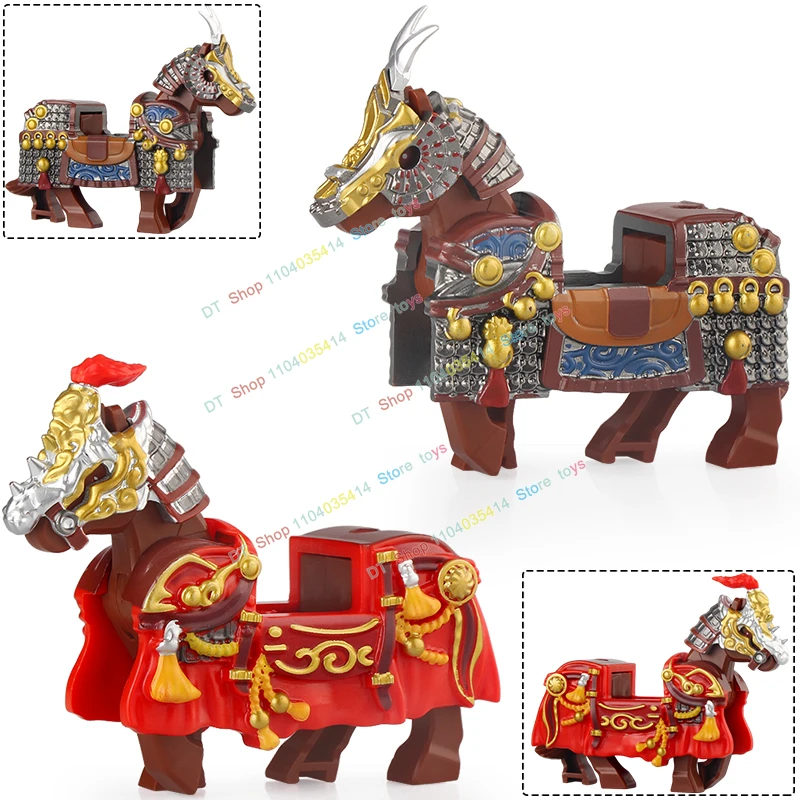 Ancient Movie TV Three Kingdoms Zhao Yun Lv Bu Heavy Armor War Horses Assembly Scene Building Educational Toy R841-843 RM1+RM2