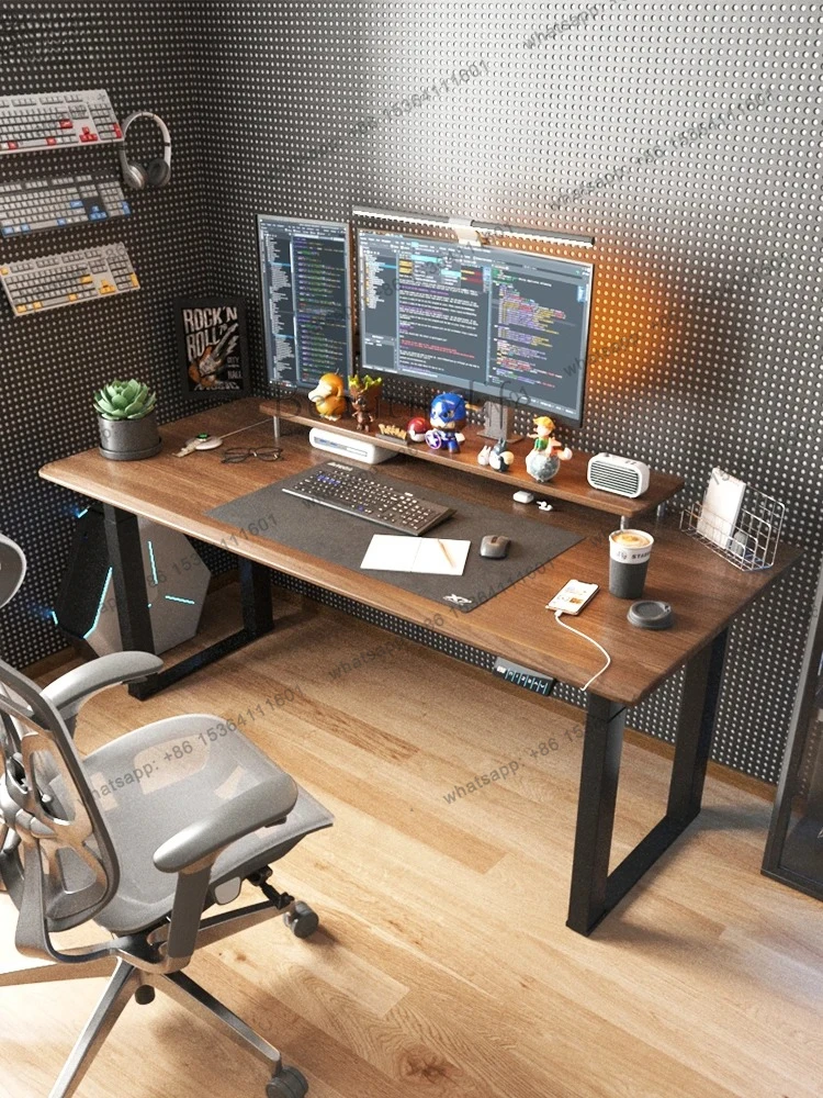 Electric Lifting Table Legs Solid Wood Double Computer Desk Workbench Office Desk