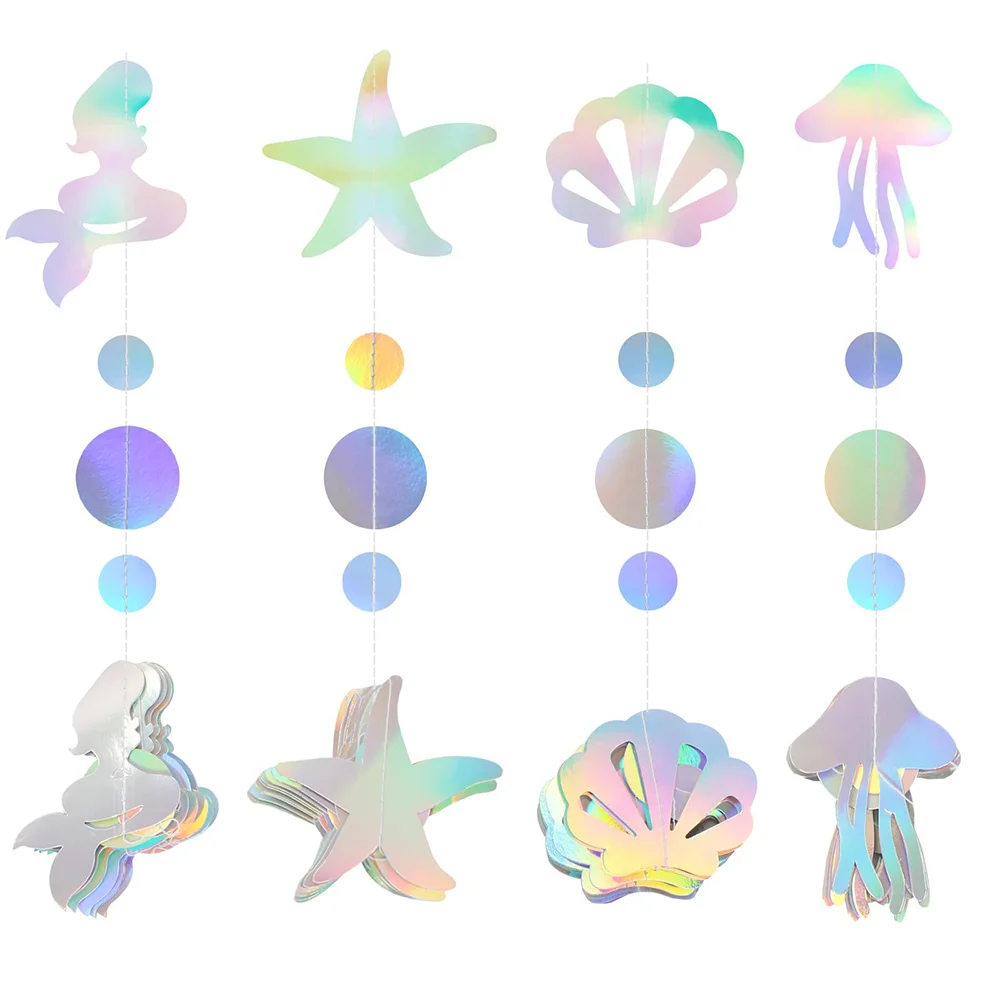 

Iridescent Mermaid Birthday Party Garland Euphoria Under The Sea Jelly Fish Seashell Starfish Hanging Little Mermaid Streamers