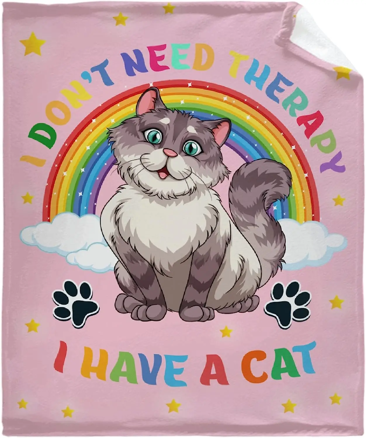 

Cute Cat Blanket, Cartoon Animal Throw Blanket, I Don't Need Therapy I Have A Cat, Good Gift for Girl and Boy,