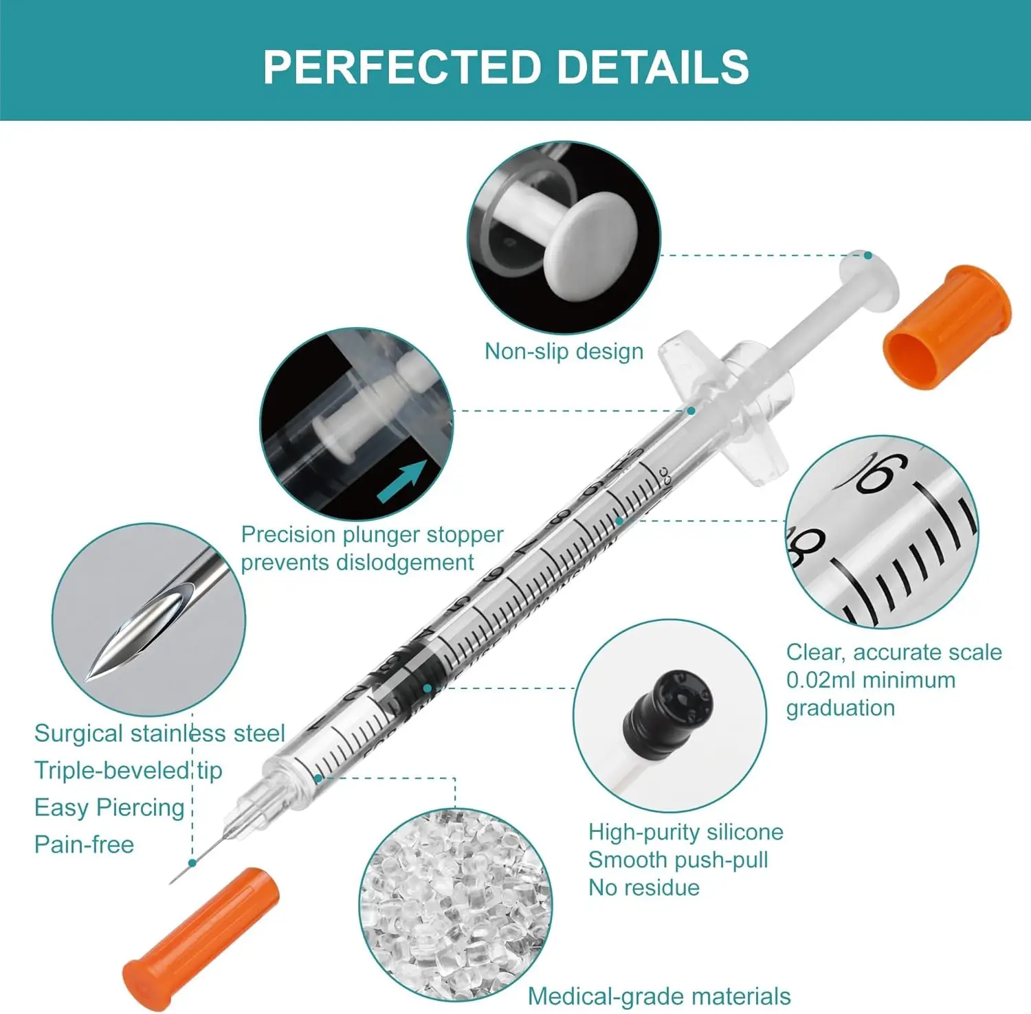0.5/1ml Syringes with Needles Individually Packaged for Laboratory And Pet Supplies-100/50/30Pack