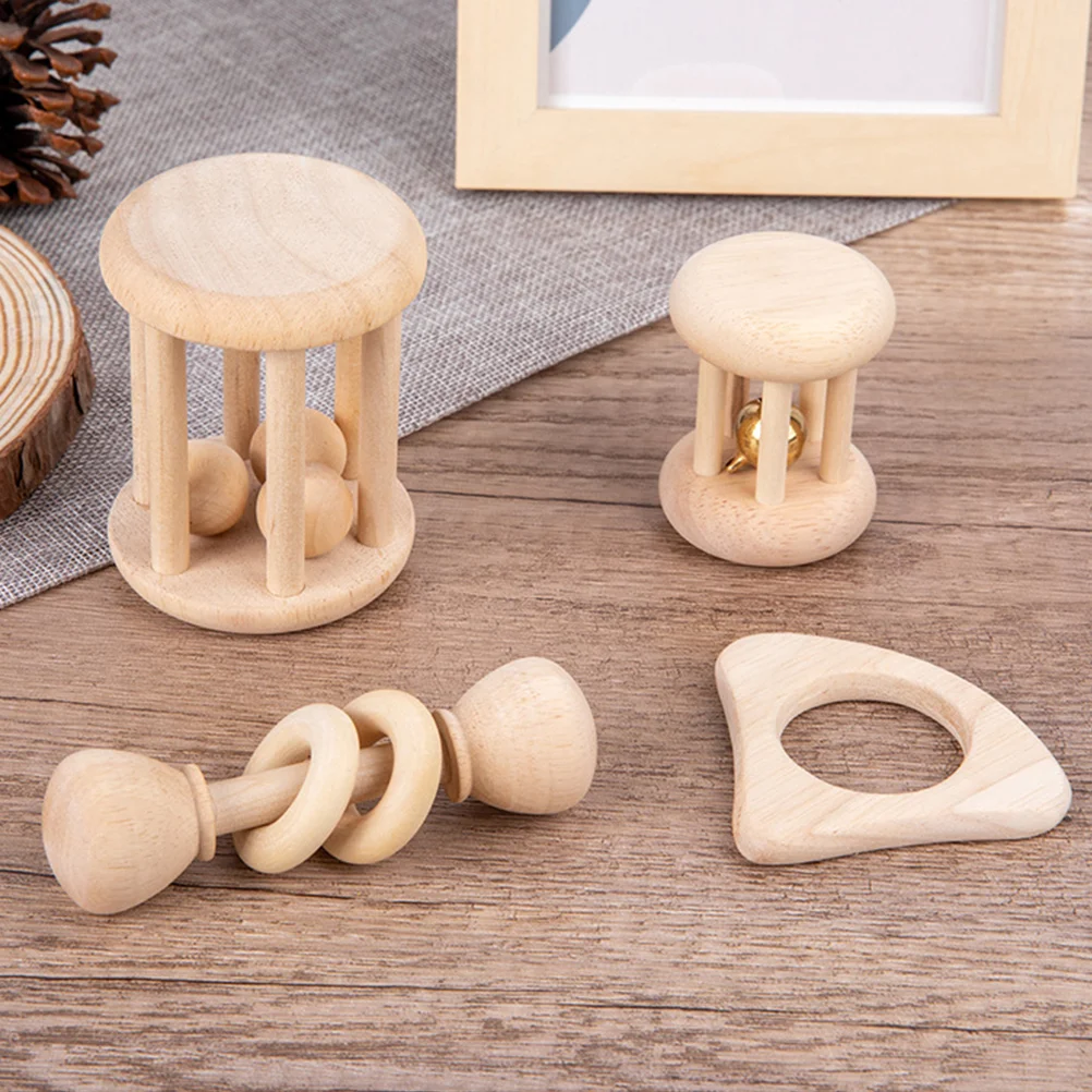 4 Pcs Wrist Rattles for Babies 0- 6 Months The Bell Infant Toys Baby Boy Boys Wooden Portable