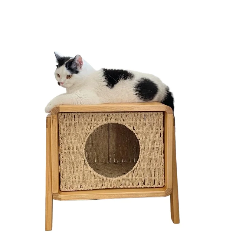 Solid wood bedside sofa cabinet, shoe changing stool shared by people and cats, semi-closed cat nest