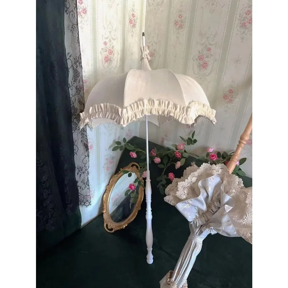 TX139 satin Victorian antique lace handmade umbrella with long handle vintage wedding photography Lolita umbrella
