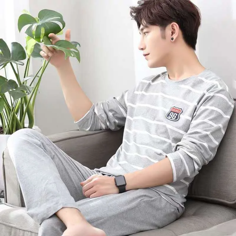 2 Teile/satz männer pyjamas set von große größe langarm lange hosen herbst und winter studenten hause kleidung rundhals herbst m – Detail 13