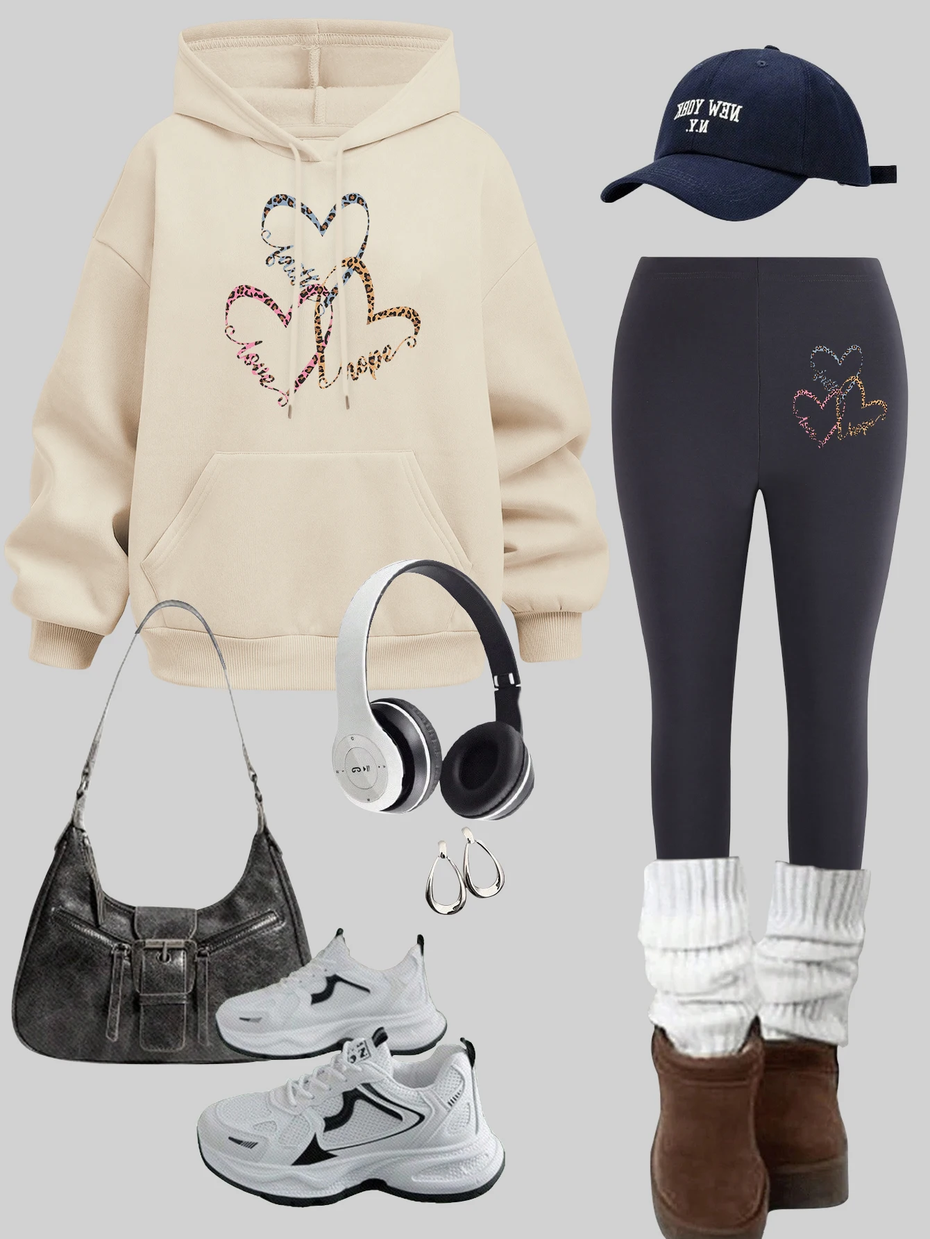 Glaube Hoffnung Liebe Drucke Frau Hoodies Set Herbst Tasche Sportswear Y2K Fleece All-Match Pullover Elastizität verdicken Leggings