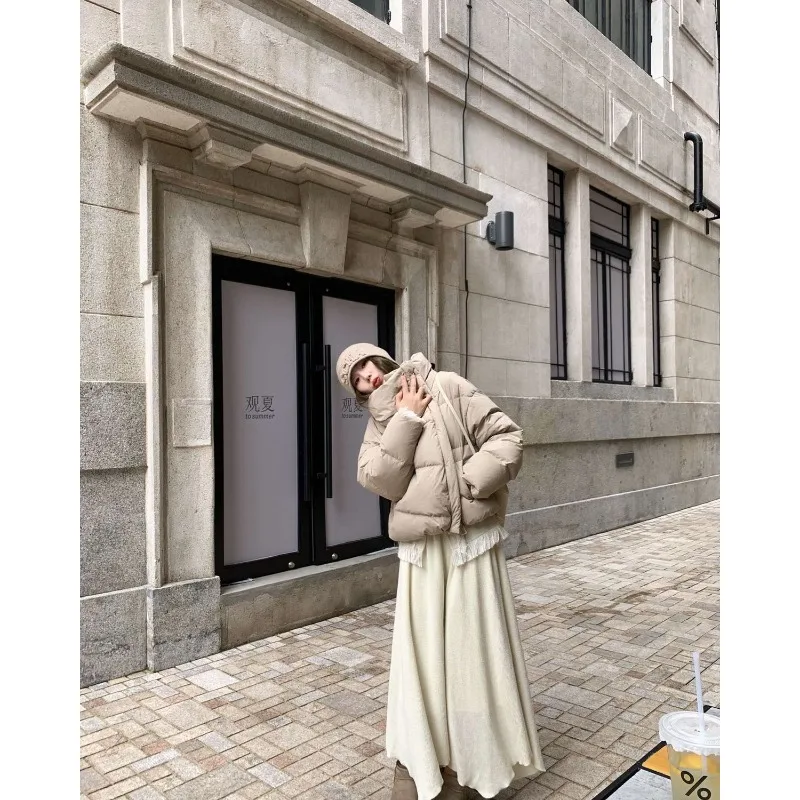 여성 겨울 탑 코트 다운 재킷 옷깃 지퍼 레트로 단순 편안한 느슨한 캐주얼 디자인 패션 새로운 틈새 다목적 스키니
