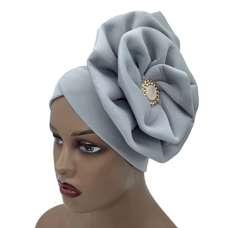 2026 Trendige Damen-Turbanmütze mit großer Blume, modische muslimische Hijab-Kappen, Diamanten-Kopftuch, Damen-Bandana, Chemo-Mütze, afrikanischer Hut – Detail 8