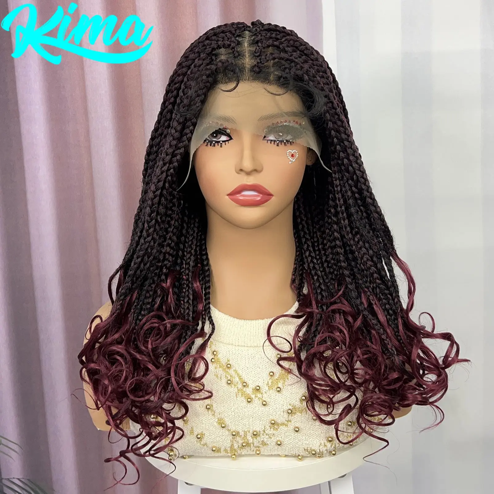 

99J # бордовый Плетеный парик без узлов с волнистыми концами, синтетический кружевной фронтальный Плетеный парик с детскими волосами для черных женщин
