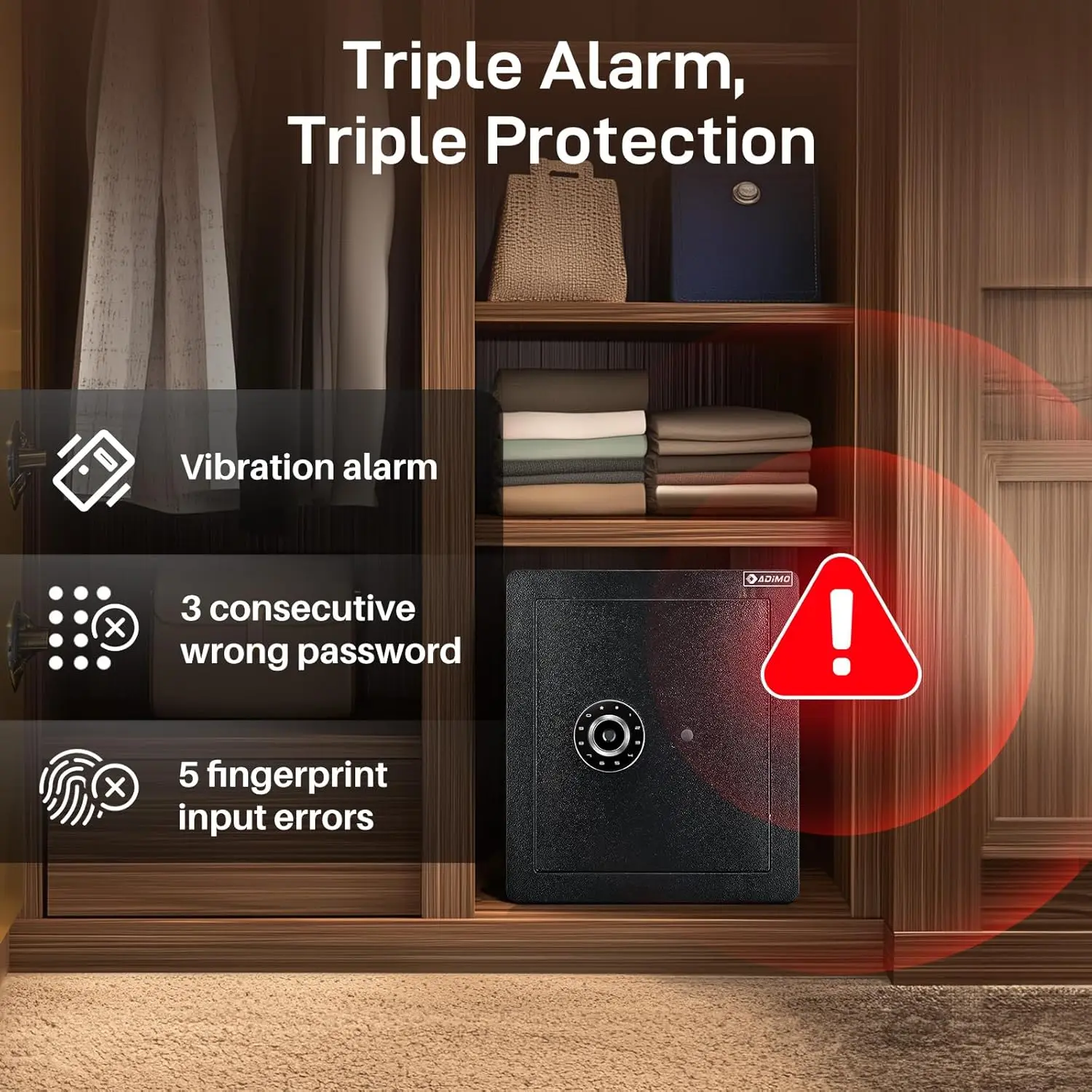 Biometric Safe Box, Fireproof 1.6 CuFt Fingerprint Safe w/Touchscreen, Removable Shelf & Alarm System, Money Box for Secure Docu