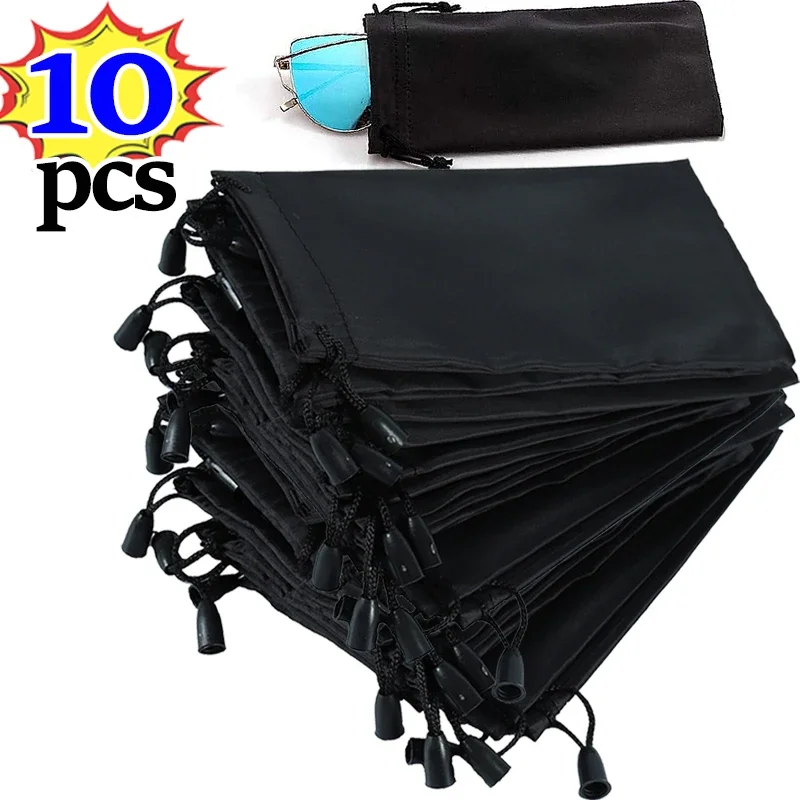 10/5/1pcs Waterproof Sunglasses Storage Bag Microfiber Storage Pouch Portable Glasses Drawstring Handbag Black Sleeve Container