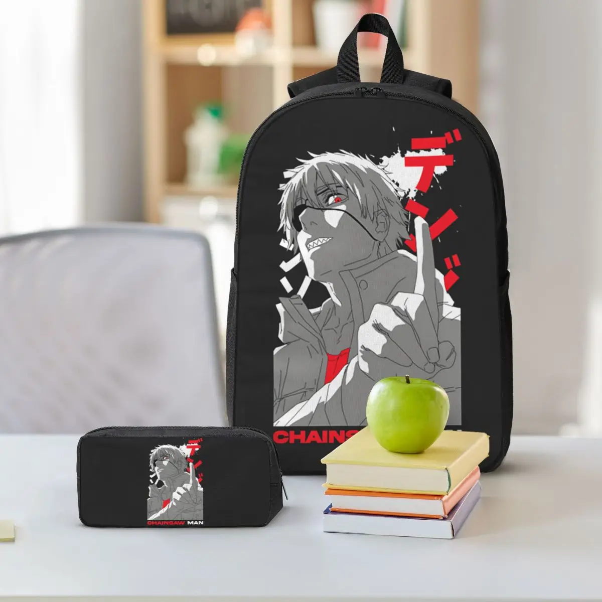 Anime Chainsaw Man Devil Backpack Student BookBag School Bag Shoulder Bags 3ps Insulated Lunch Bag Pencil Case