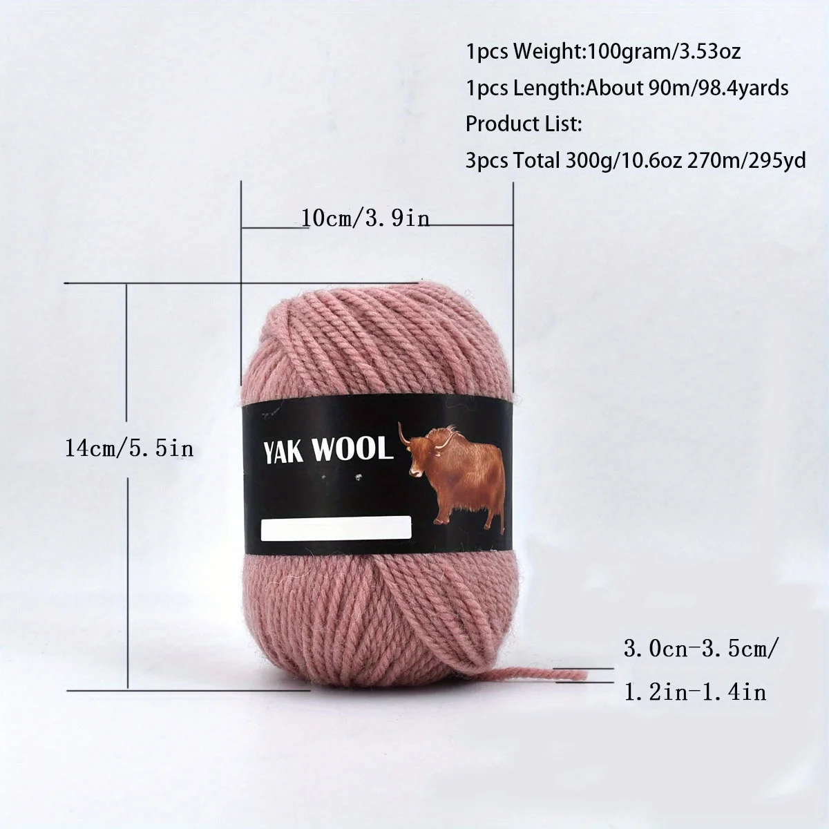 Worsted Middle Thick Thread Blended Soft Merino Wool Yarn Yak Cashmere for Hand Knitting by 3.5 mm Crochet Needle 100g 90m