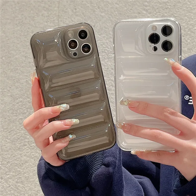 The Puffer Case For iPhone 15 14 13 12 11 Pro Max XR X XS 7 8 Plus Shockproof Transparent Down Jacket Soft Couple Clear Cover