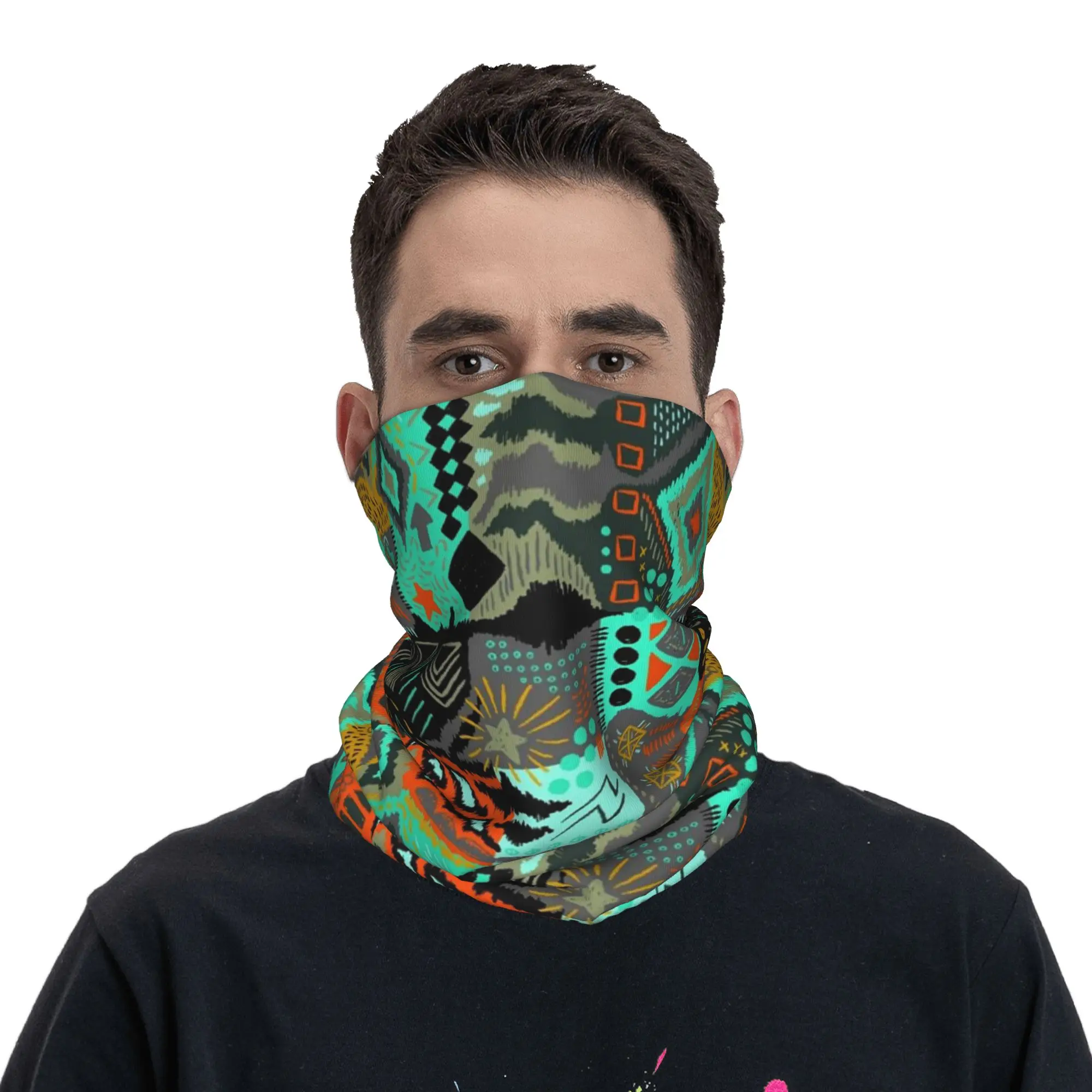 

Бежевая многофункциональная бандана-шарф с этническим афро-амазигским узором, ветрозащитная, для мужчин и женщин, для бега