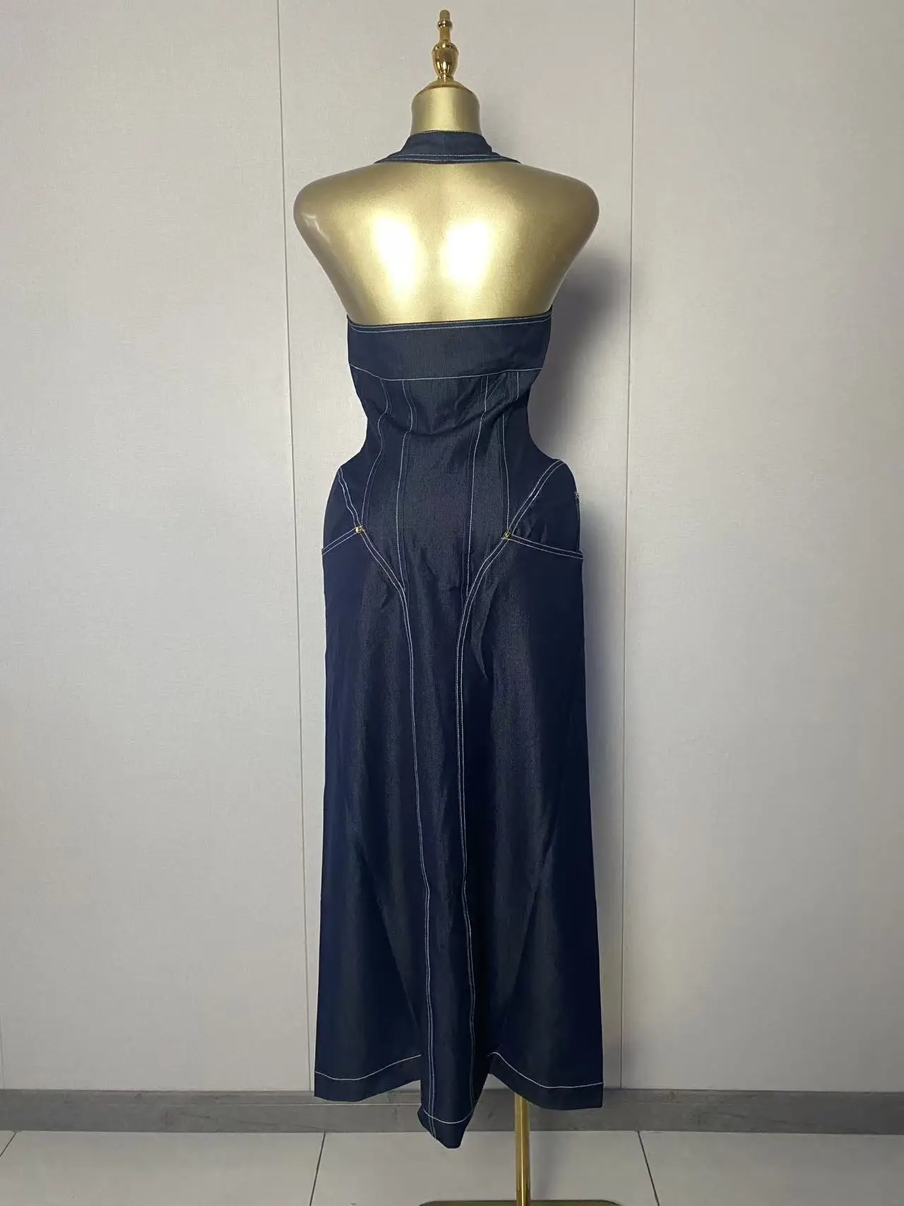 2025 New Women Luxury Sleeveless bACKLESS Zipper Denim Blue Dress 2025 Elegant Evening Club Luxury Birthday Party Dresses