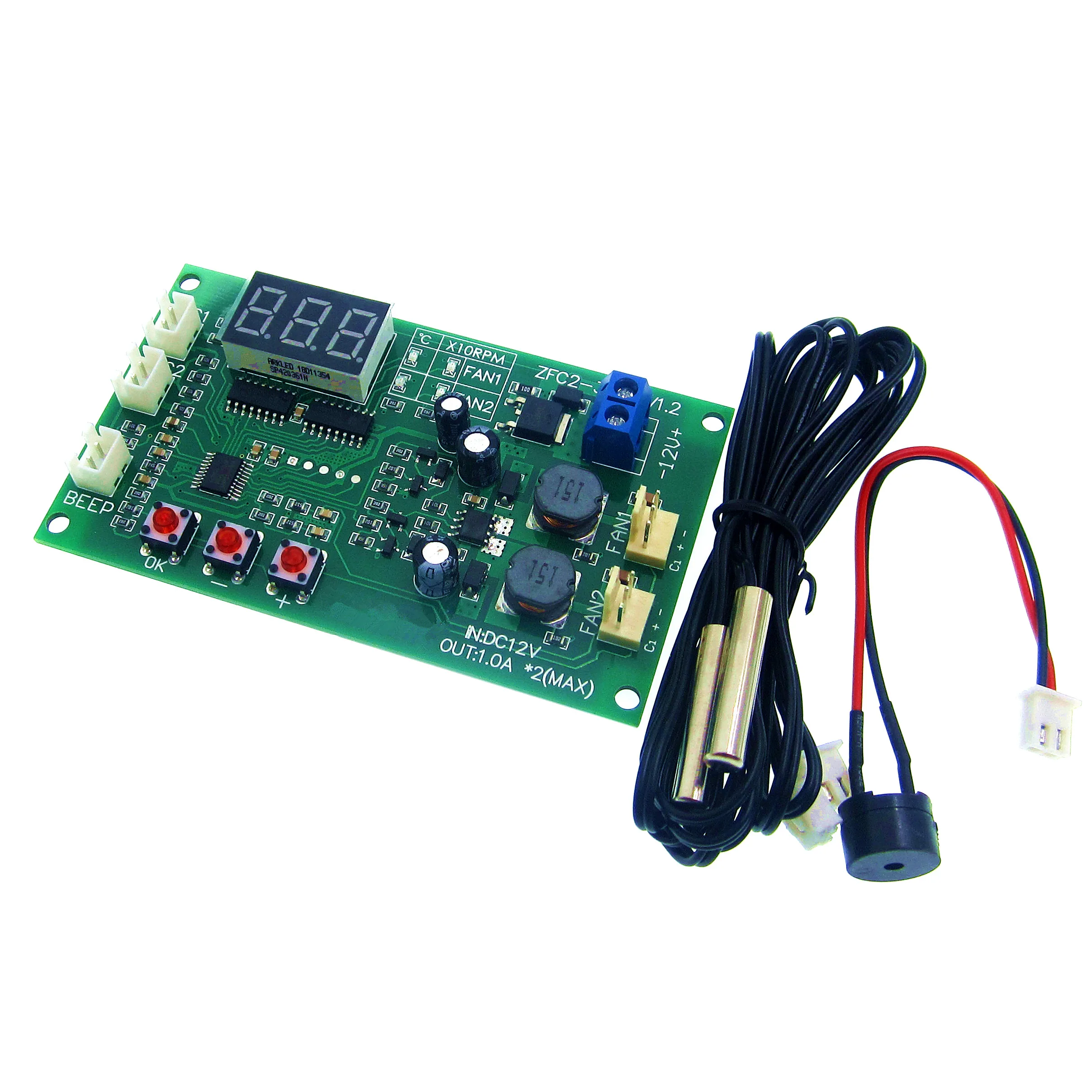 3-проводной вентилятор, светодиодный интеллектуальный цифровой термостат температуры, регулятор скорости, модуль переключателя, водонепроницаемый датчик NTC, зуммер