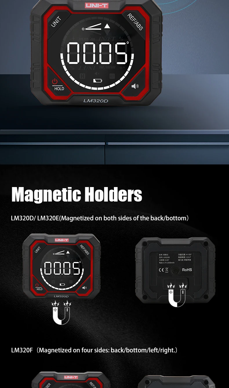 UNIT LM320F Laser-Digitalwinkelmesser, Neigungsmesser, 3-Linien-Laser-Nivelliergerät, Box-Typ, Typ-C-Ladefunktion, Winkelmesser für den Heimgebrauch – Detail 5