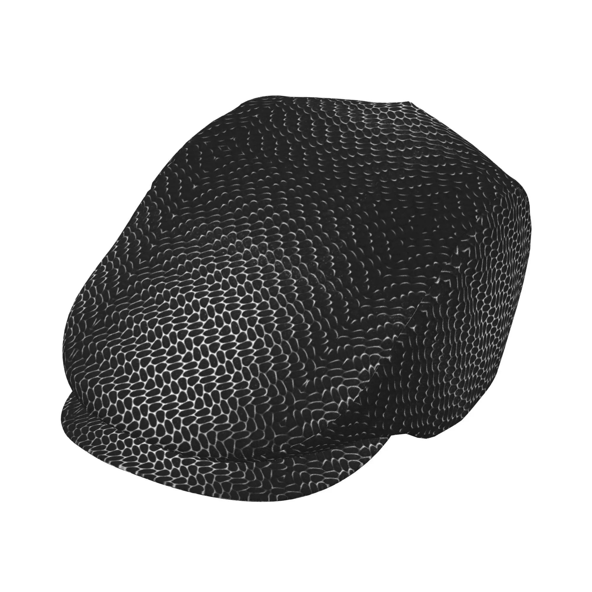 1pc Men's & Women's Black & White Teardrop All-Over Print Flat-Top Hat - Irish Beret/Newsboy with Metal Buckle, Lightweight All-