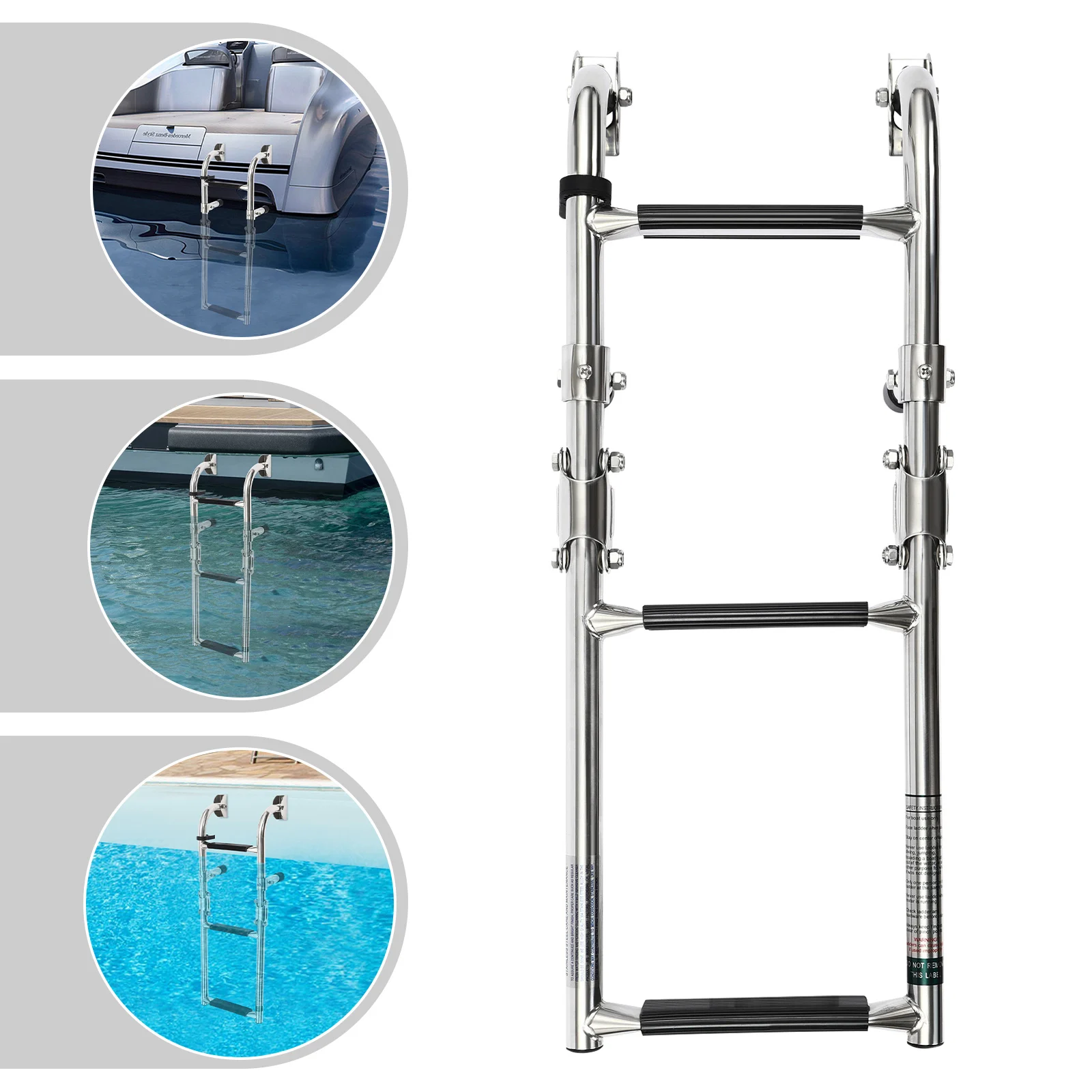 304 Stainless Steel 3 Step Folding Boat Ladder for Yachts Speedboats Anti-Slip Pedal and Portable