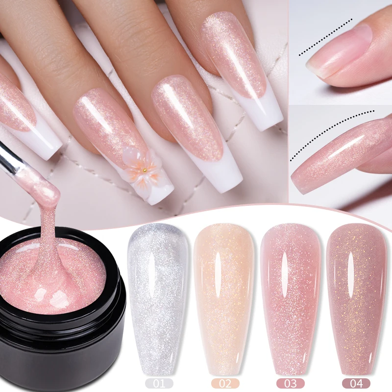 PUENTE 15ML Glitter Extension Nail Gel Sparkling Nude Pink Glitter Builder Nail Gel Soak Off UV Semi-permanent Varnish Manicure