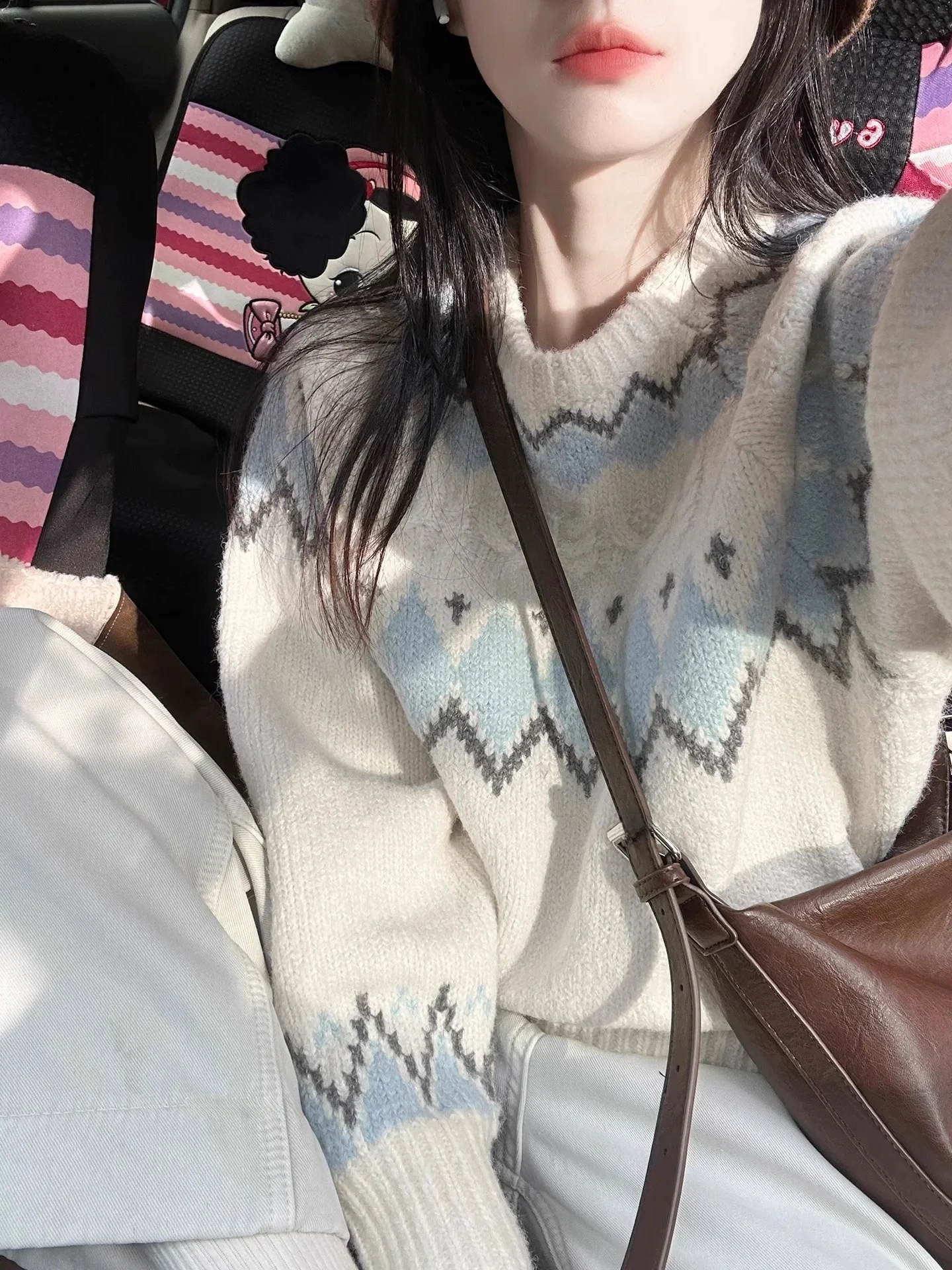 

Свитер Blo в стиле ретро Fair Isle, женский свободный мягкий осенне-зимний новый вязаный топ с ромбовидным узором Lazy Faion