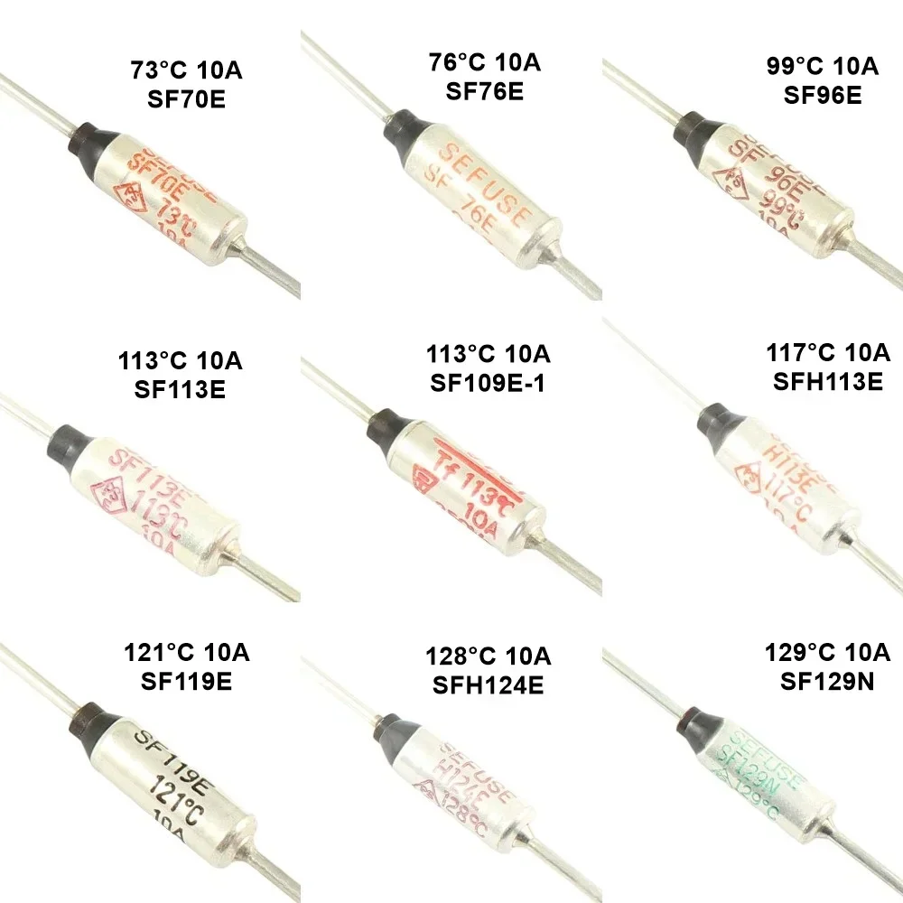50pcs Thermal Fuse SF 73 77 99 113 117 121 128 129 133 142 157 172 184 192 216 227 240 C Degree 250V 10A 15A Axial TF RY SF240E