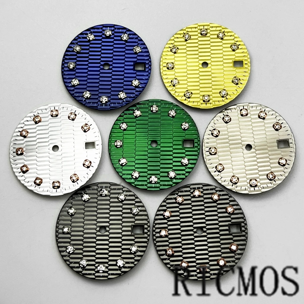 

Циферблат часов 28,5 мм с окошком даты, синий/зеленый/черный/золотой, алмазный циферблат для NH35 NH35a, аксессуары для автоматических механизмов, детали