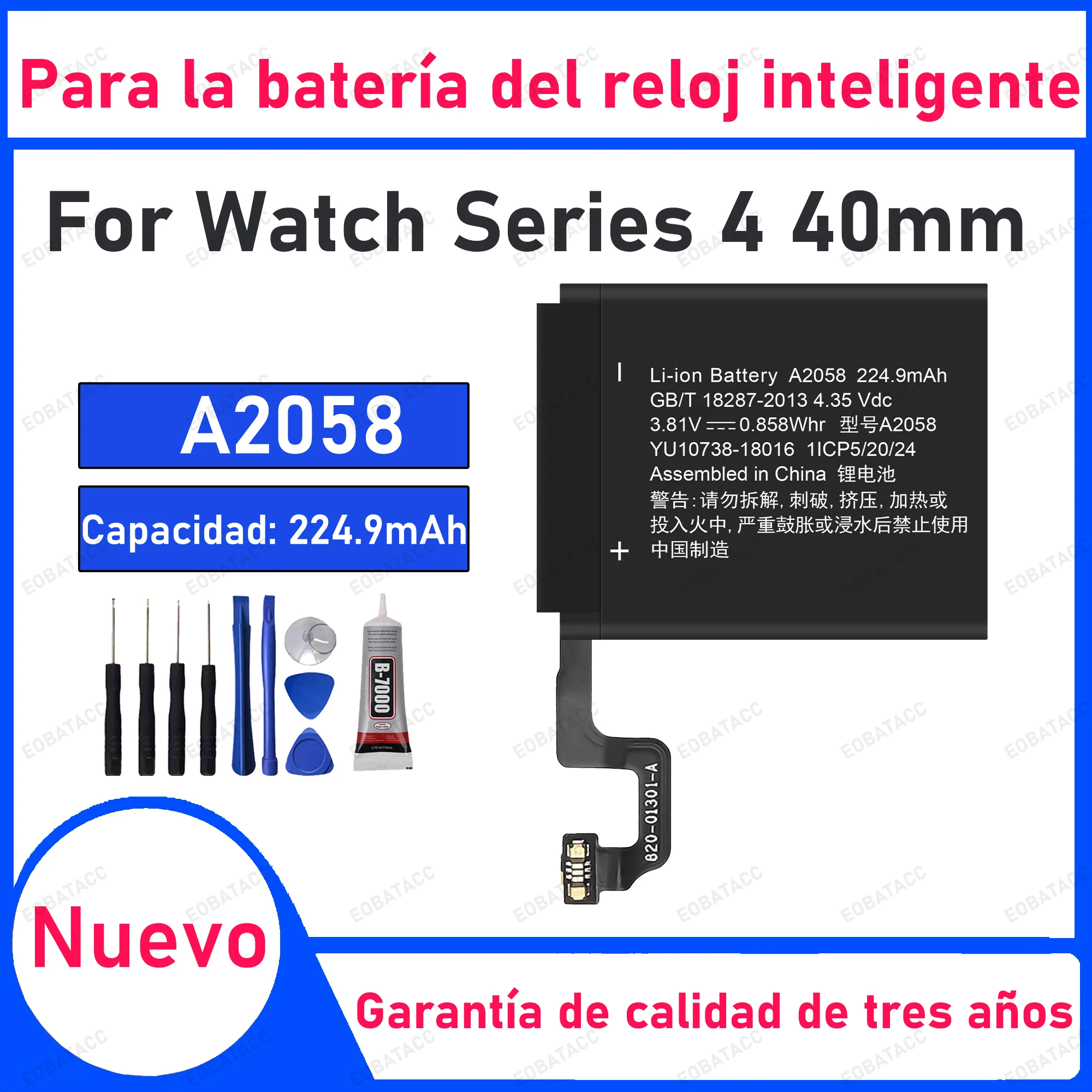 

224.9mAh 100% New A2058 Battery For Series 4 40mm Watch Replacement Bateria+Free Tools