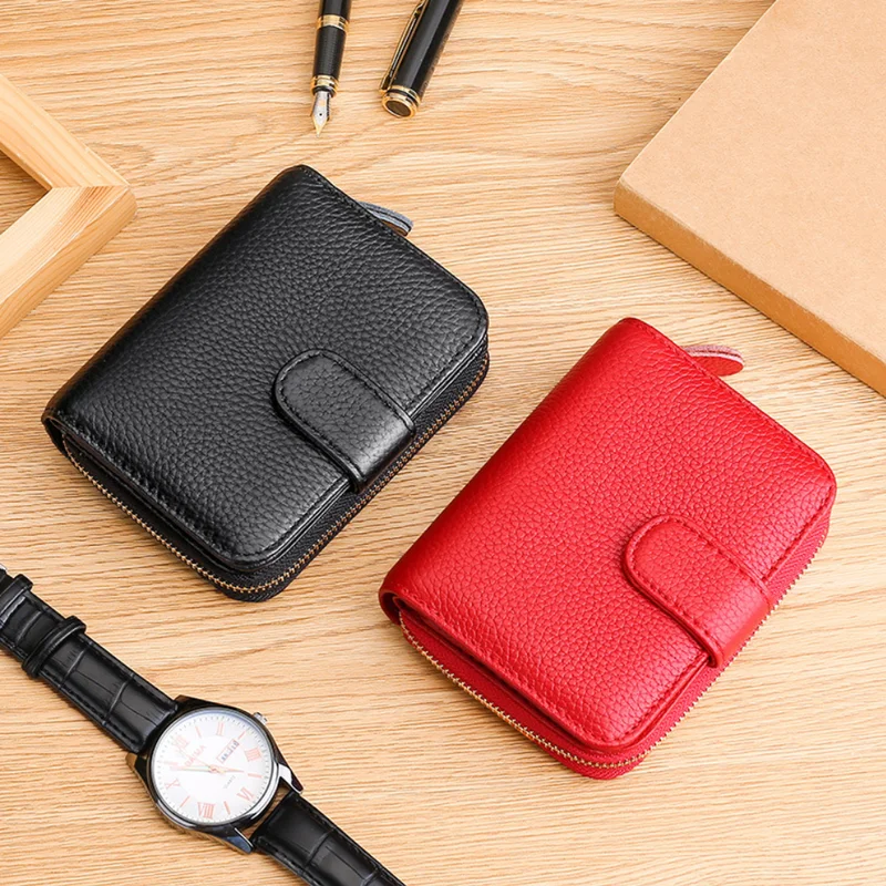 Genuine Leather Wallet Men Women Multi-Functional First Layer Cowhide RFID Money Purse Card Holder Zipper Wallet