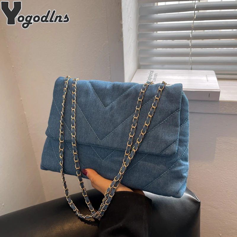 Fashion Summer Jeans Denim Bags Shoulder Crossbody Bag Women Canvas Girl Chain Handbag Luxury Designer Quilted Tote Bags